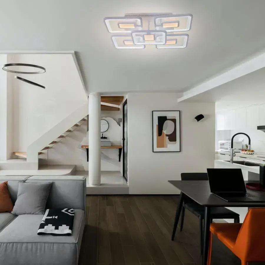 LED chandelier with remote control FELIX 119W, 5 Squares, Cold/Warm/Neutral light, Dimmable, White LED chandelier with remote control Default Title Alessandro Design