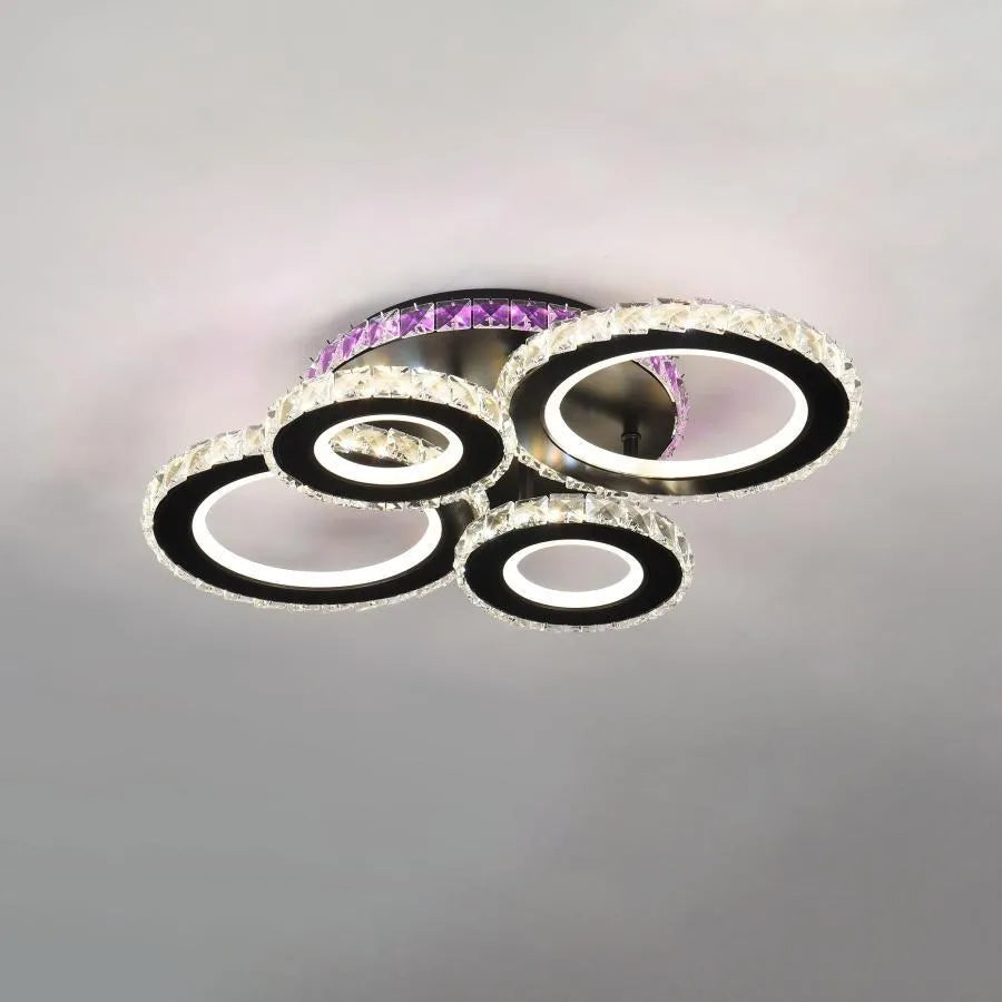 LED chandelier with remote control and crystal MEILI ZAFINA RGB 136W, 4 Circles, Cold/Warm/Neutral light, Dimmable, Black Crystal LED Chandeliers Default Title Alessandro Design
