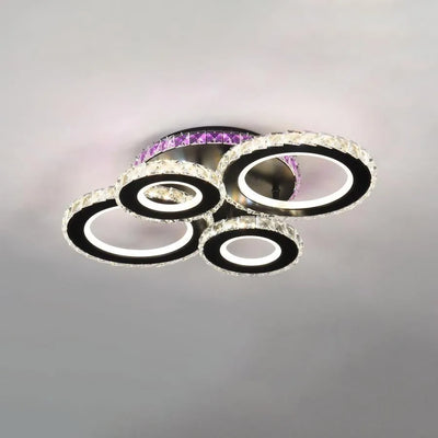 LED chandelier with remote control and crystal MEILI ZAFINA RGB 136W, 4 Circles, Cold/Warm/Neutral light, Dimmable, Black