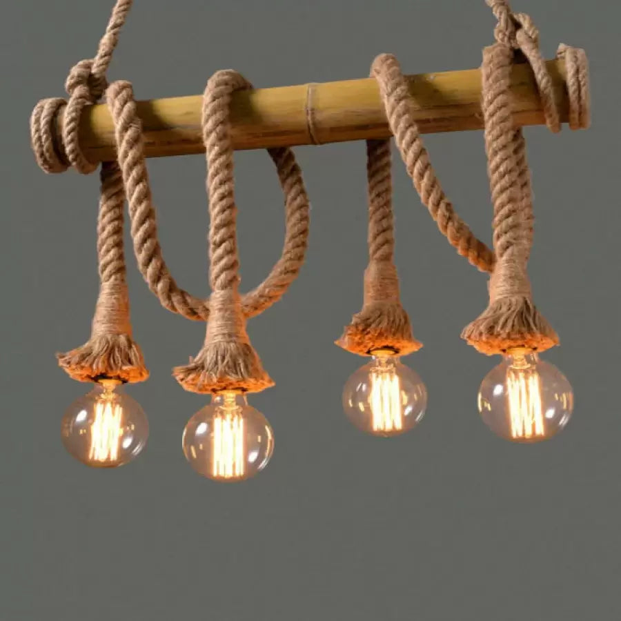 NIDIA Chandelier 4x E27 Bamboo and Brown Rope Vintage Chandeliers Default Title Alessandro Design