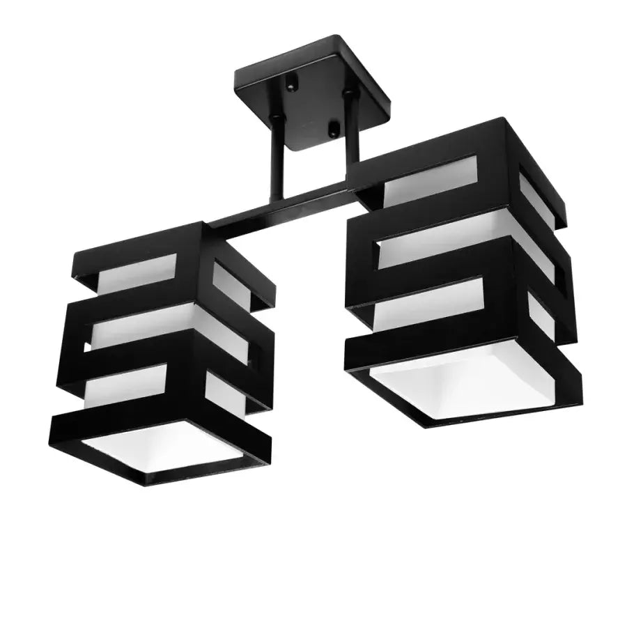 VANJA Wooden Chandelier with Square Shade 2 X Socket E27 White Black Classic Chandeliers Default Title Alessandro Design