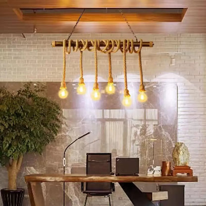 Vintage Chandelier with Rope PEDRO, 6 x E27 Dark Wood Vintage Chandeliers Default Title Alessandro Design