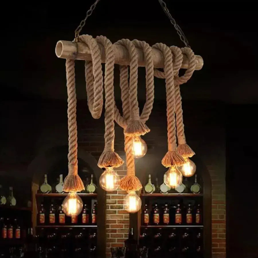 NIDIA Chandelier, 6xE27, Brown, Bamboo and Rope Vintage Chandeliers Default Title Alessandro Design