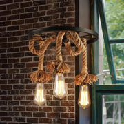 Wheel Chandelier, 3*E27, Brown, Metal and String Vintage Chandeliers Default Title Alessandro Design
