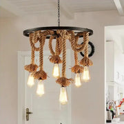 Wheel Chandelier, 6 x E27, Brown, Metal / String Chandelier Vintage Default Title Alessandro Design