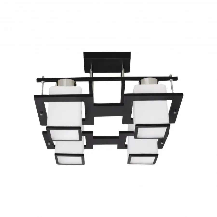 Aramis Classic Chandelier with Wood, Square Shade, 4 X E27 Socket, White / Black Classic Chandeliers Default Title Alessandro Design
