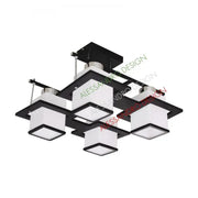 Aramis Classic Chandelier with Wood, Square Shade, 4 X E27 Socket, White / Black Classic Chandeliers Default Title Alessandro Design