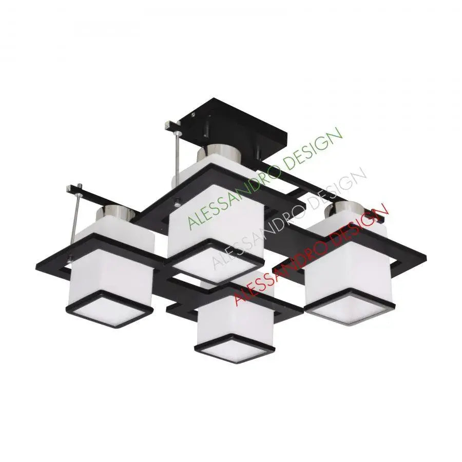 Aramis Classic Chandelier with Wood, Square Shade, 4 X E27 Socket, White / Black Classic Chandeliers Default Title Alessandro Design