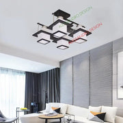 Aramis Classic Chandelier with Wood, Square Shade, 4 X E27 Socket, White / Black Classic Chandeliers Default Title Alessandro Design