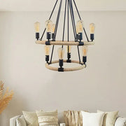 Rustic Chandelier, 10xE27, Brown, Metal and String Vintage Chandelier Default Title Alessandro Design
