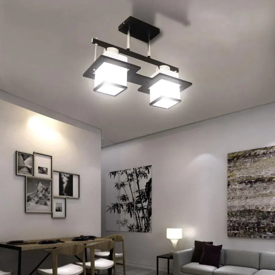 Aramis Classic Chandelier with Wood Square Shade 2X E27 Gray Black Classic Chandeliers Default Title Alessandro Design