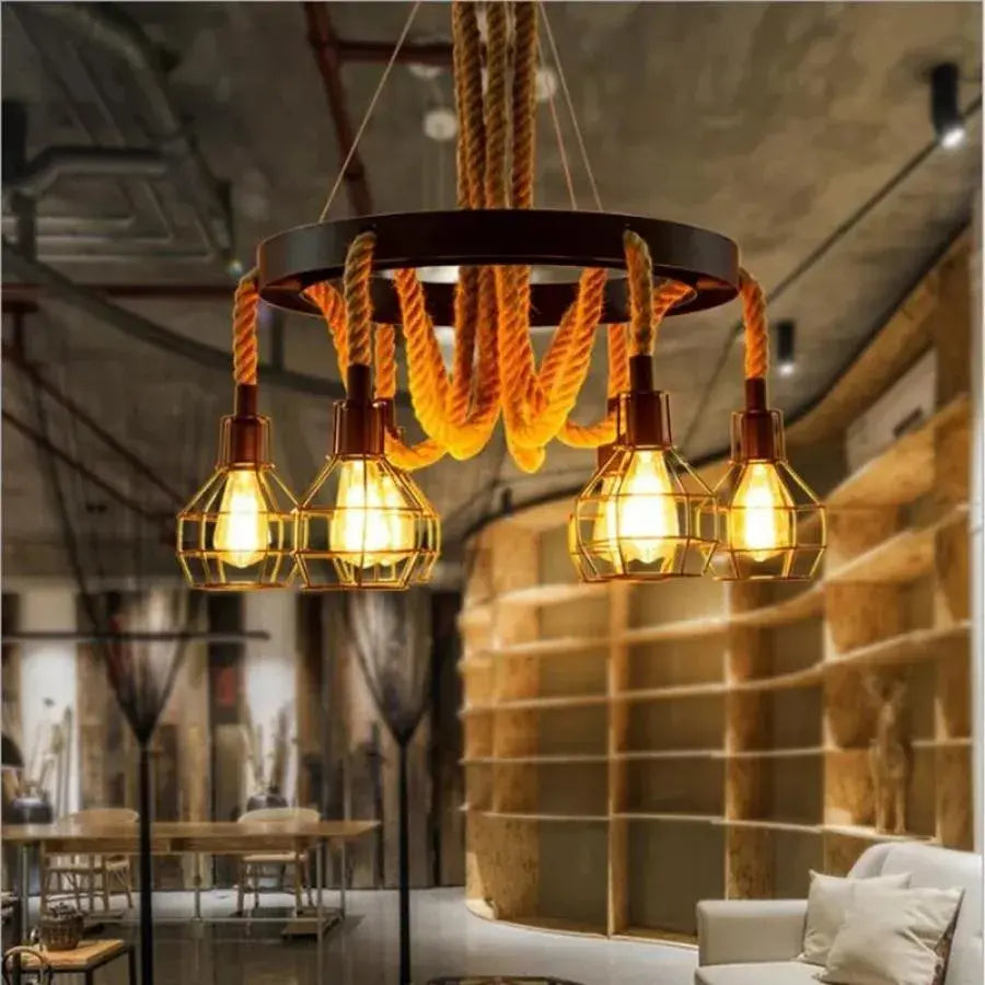 Andy Chandelier 6x E27 Metal and Brown Rope Vintage Chandeliers Default Title Alessandro Design