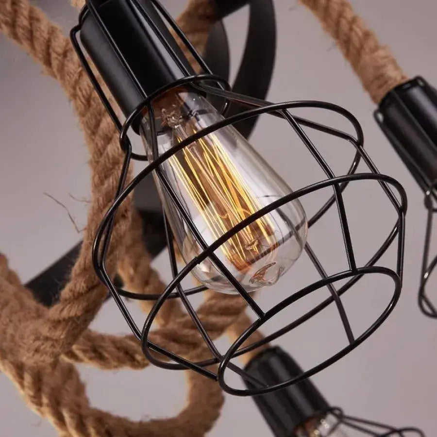 Andy Chandelier 6x E27 Metal and Brown Rope Vintage Chandeliers Default Title Alessandro Design