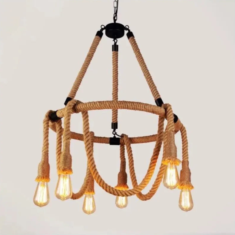 Rustic String Chandelier 6x E27 Circular Rope Suspended Vintage Chandeliers Default Title Alessandro Design