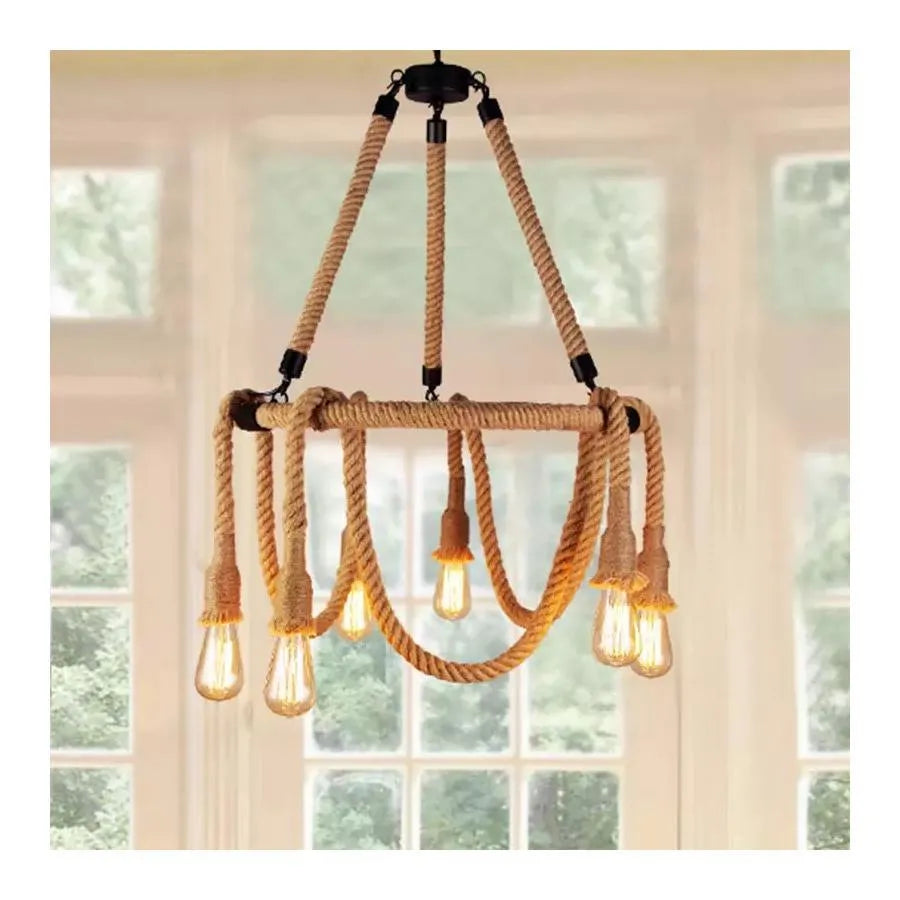 Rustic String Chandelier 6x E27 Circular Rope Suspended Vintage Chandeliers Default Title Alessandro Design