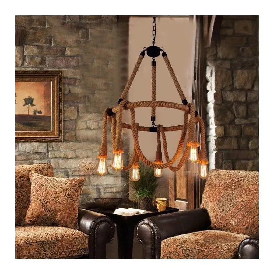 Rustic String Chandelier 6x E27 Circular Rope Suspended Vintage Chandeliers Default Title Alessandro Design