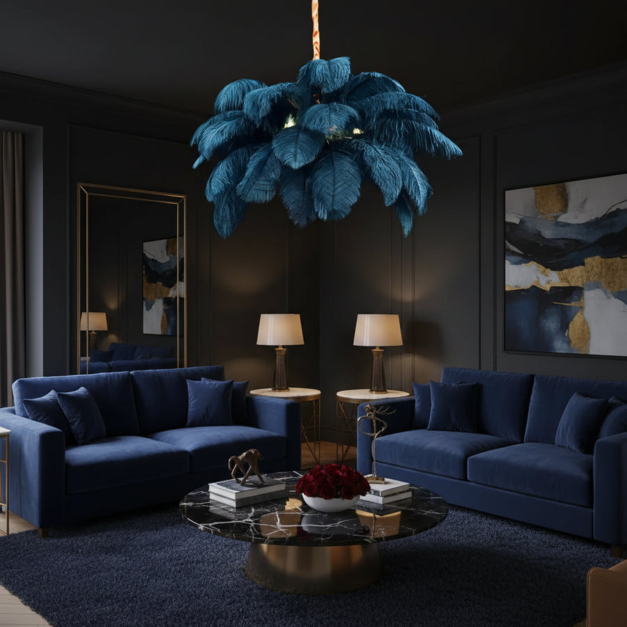 Minoss Chandelier, 8W, Cold Light 6000K, Feathers, 1xE27, Diameter 75cm, Black Modern Candelabra Default Title Alessandro Design