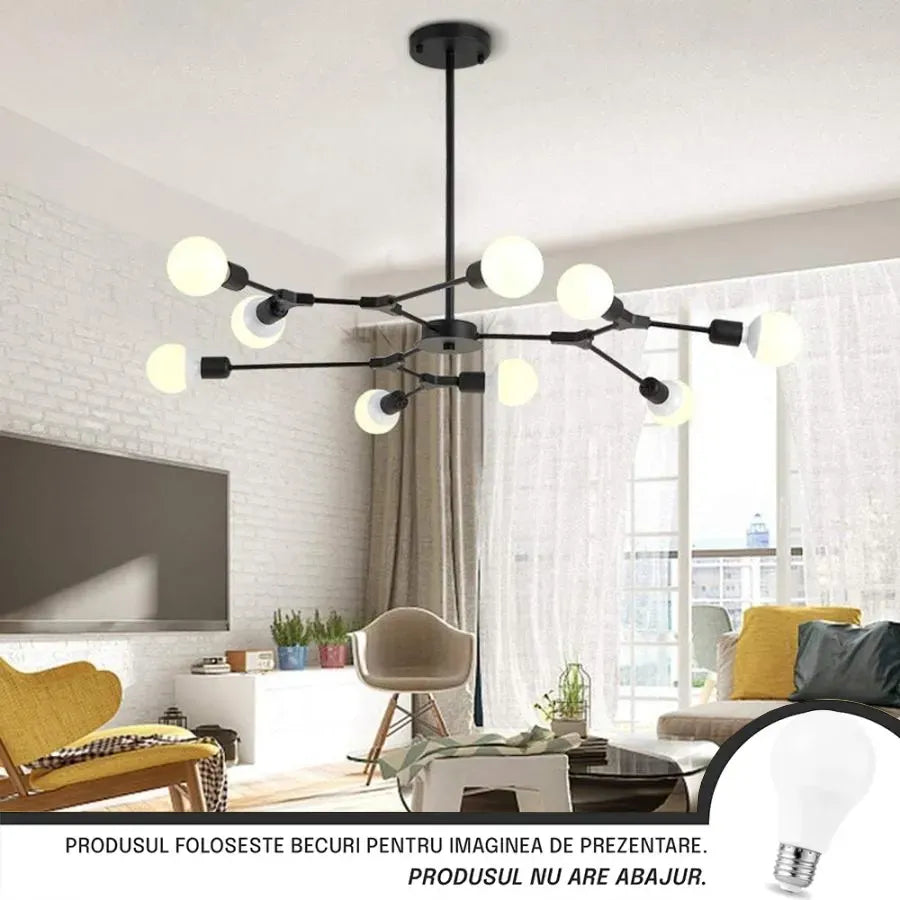 Lustra Architek Nona, 9x E27, Black, Metal Luster Industrial Default Title Alessandro Design