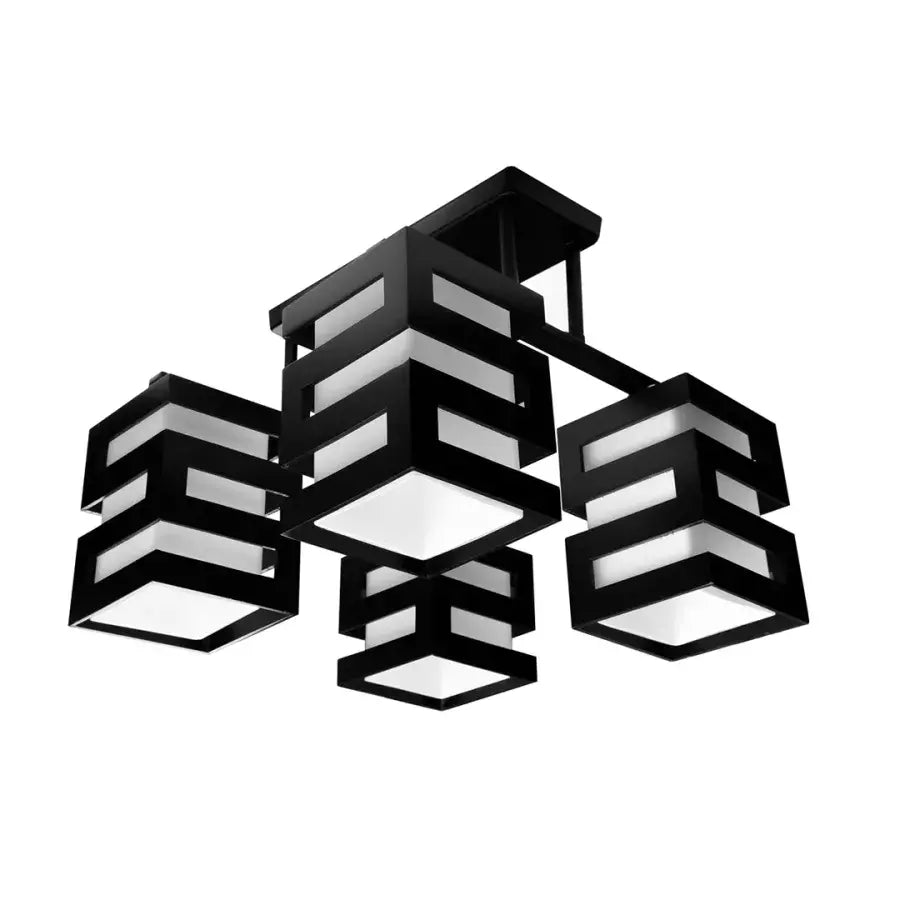 VANJA Wooden Chandelier, Square Lampshade, 4 X E27 Socket, White / Black Classic Chandeliers Default Title Alessandro Design