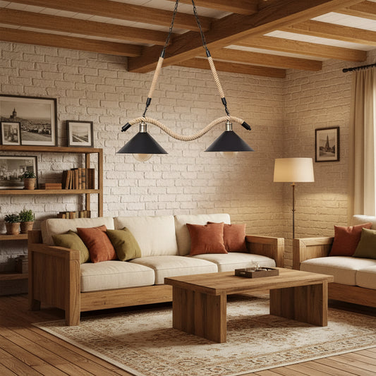 Rope Chandelier, 2xE27, Brown, Metal and String LV570/2BK Vintage Chandeliers Default Title Alessandro Design