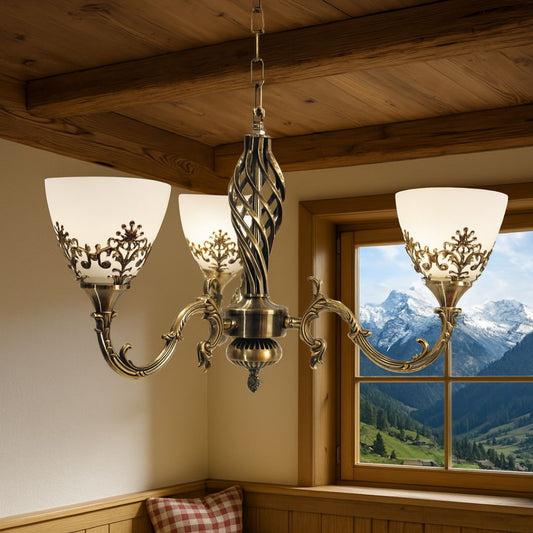 VINTAGE Chandelier, Pendulum type with arms, COTTAGE, Circular, 3xE27, Glass and Metal, Bronze Classic Chandeliers Default Title Alessandro Design