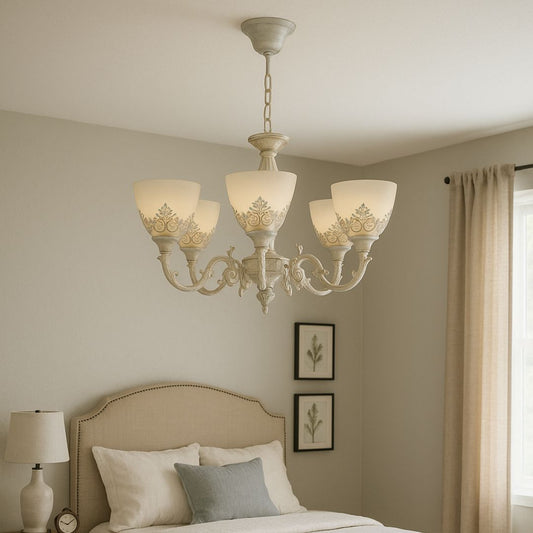 VINTAGE Chandelier, Pendant type with arms, COTTAGE, Circular, 5xE27, Glass and Metal, White Classic Chandeliers Default Title Alessandro Design