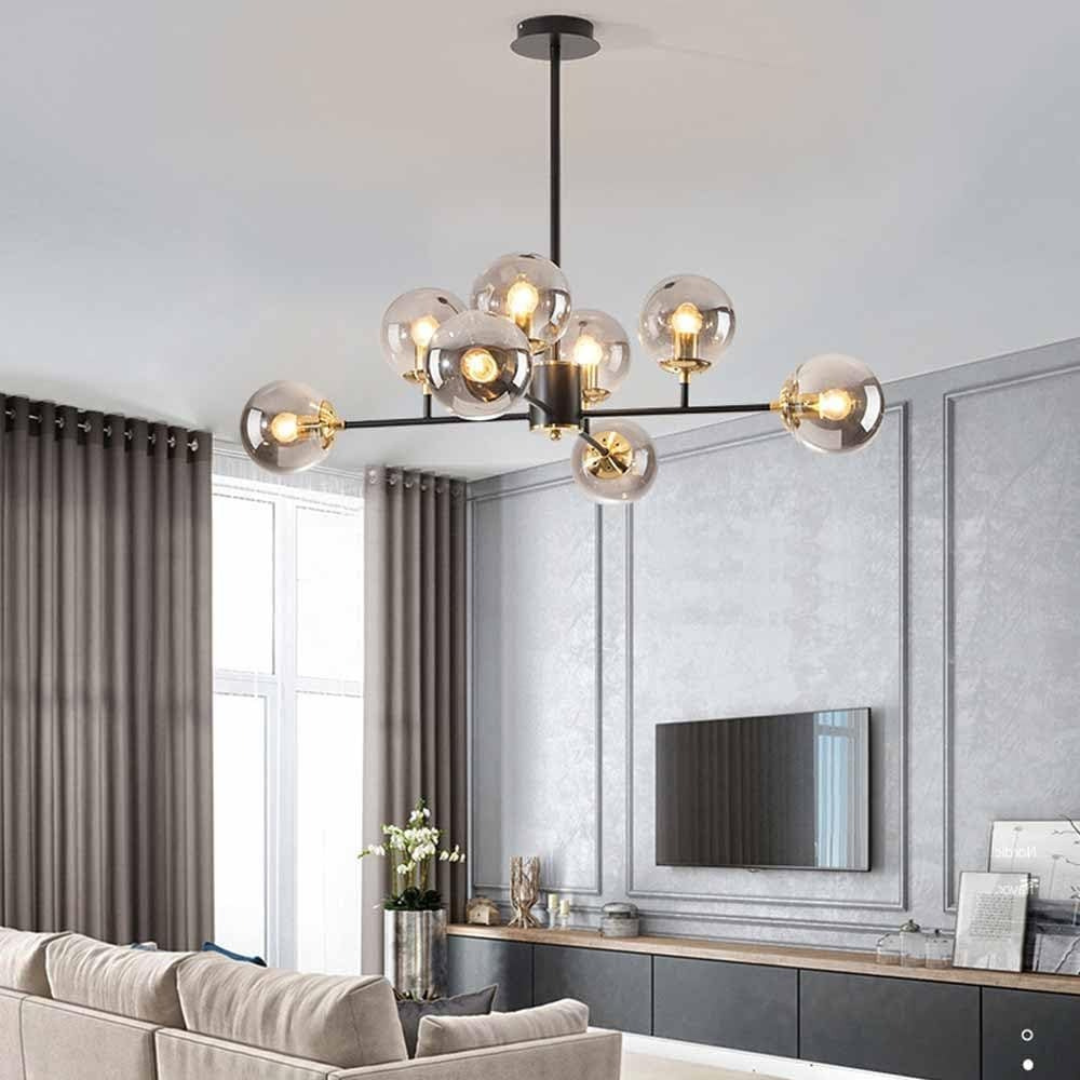 Jermija Chandelier with Lampshade, 8x E27, Black Gold Lighting Fixtures Default Title Alessandro Design