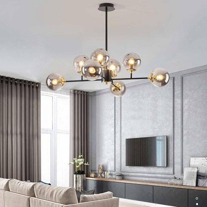 Jermija Chandelier with Lampshade, 8x E27, Black Gold Lighting Fixtures Default Title Alessandro Design