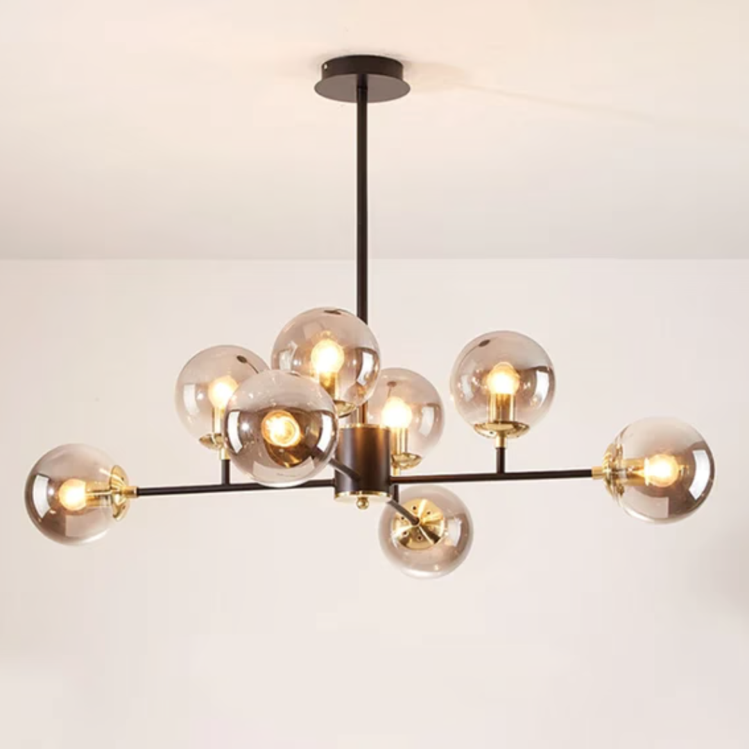 Jermija Chandelier with Lampshade, 8x E27, Black Gold Lighting Fixtures Default Title Alessandro Design