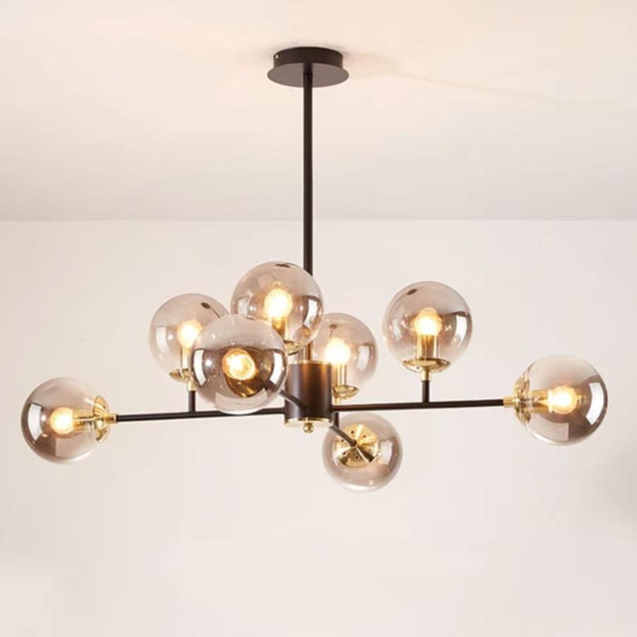 Jermija Chandelier with Lampshade, 8x E27, Black Gold Lighting Fixtures Default Title Alessandro Design