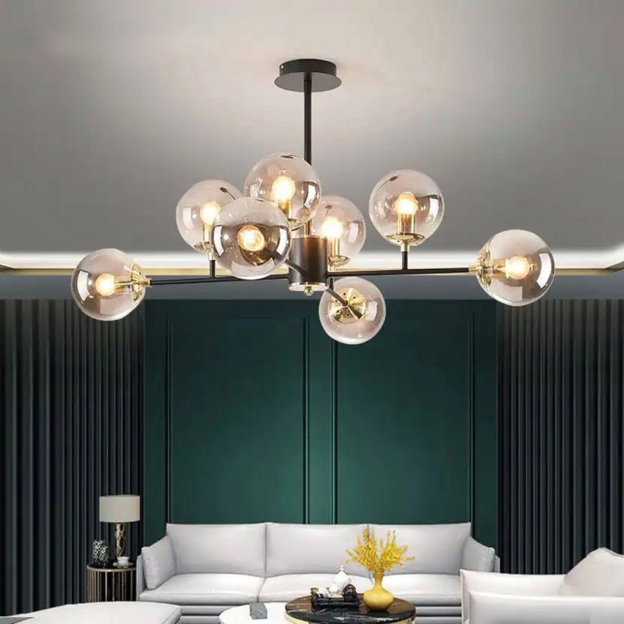 Jermija Chandelier with Lampshade, 8x E27, Black Gold Lighting Fixtures Default Title Alessandro Design