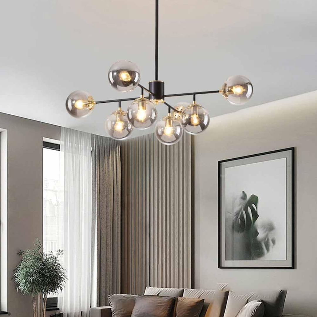 Jermija Chandelier with Lampshade, 8x E27, Black Gold Lighting Fixtures Default Title Alessandro Design