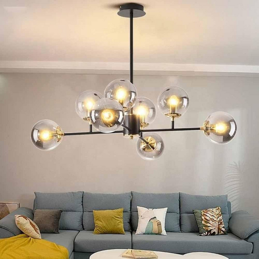 Jermija Chandelier with Lampshade, 8x E27, Black Gold Lighting Fixtures Default Title Alessandro Design