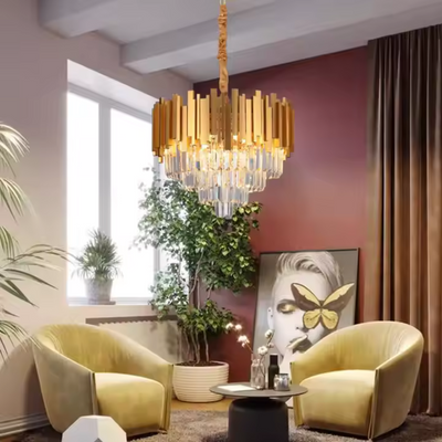 BLOIS Elegance Crystal Chandelier, Diameter 50cm, 8x E14, Shiny Gold, Adjustable Height