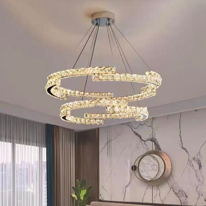 Suspended LED chandelier with remote control and crystal MIA LATIFAH 55W, 2 Circles, Cold/Warm/Neutral light, Dimmable, Shiny Chrome, Adjustable Height LED Chandeliers with Remote Control Default Title Alessandro Design