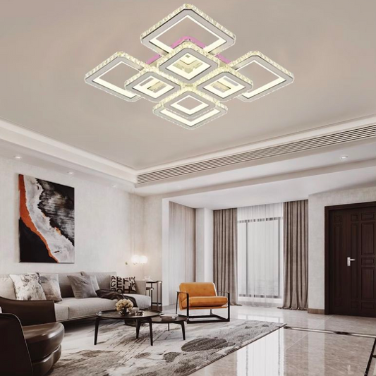 LED chandelier with remote control and crystal LEILA 175W, 8 Squares, Cold/Warm/Neutral light, Dimmable, Glossy White Chrome LED Chandeliers with Remote Control Default Title Alessandro Design
