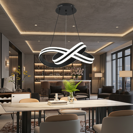 Suspended LED chandelier with remote control INFINITY LOOP 61W, Cold/Warm/Neutral light, Dimmable, Black, Height Adjustable LED Chandeliers with Remote Control Default Title Alessandro Design