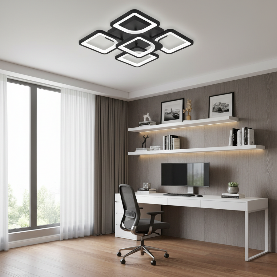 LED chandelier with remote control ZOE 65W, 5 Squares, Cold/Warm/Neutral light, Dimmable, Black LED chandeliers with remote control Default Title Alessandro Design