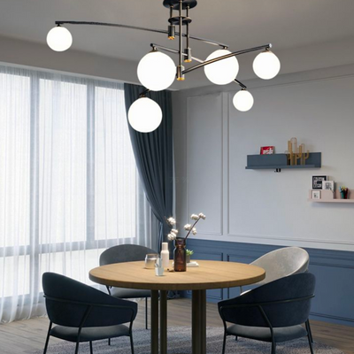 Chandelier with Round Shade, PENTHOUSE Dome, 6x G9, Black, Metal