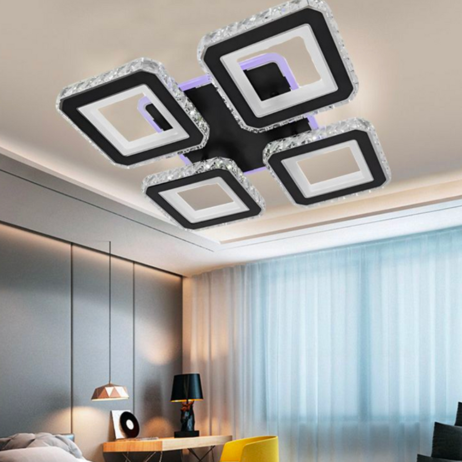 LED Chandelier with remote control and crystal LEILA RGB 69W, 4 Squares, Cold/Warm/Neutral light, Dimmable, Black LED Chandeliers with Remote Control Default Title Alessandro Design