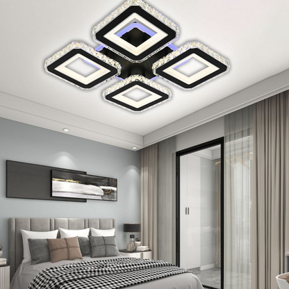 LED Chandelier with remote control and crystal LEILA RGB 69W, 4 Squares, Cold/Warm/Neutral light, Dimmable, Black LED Chandeliers with Remote Control Default Title Alessandro Design