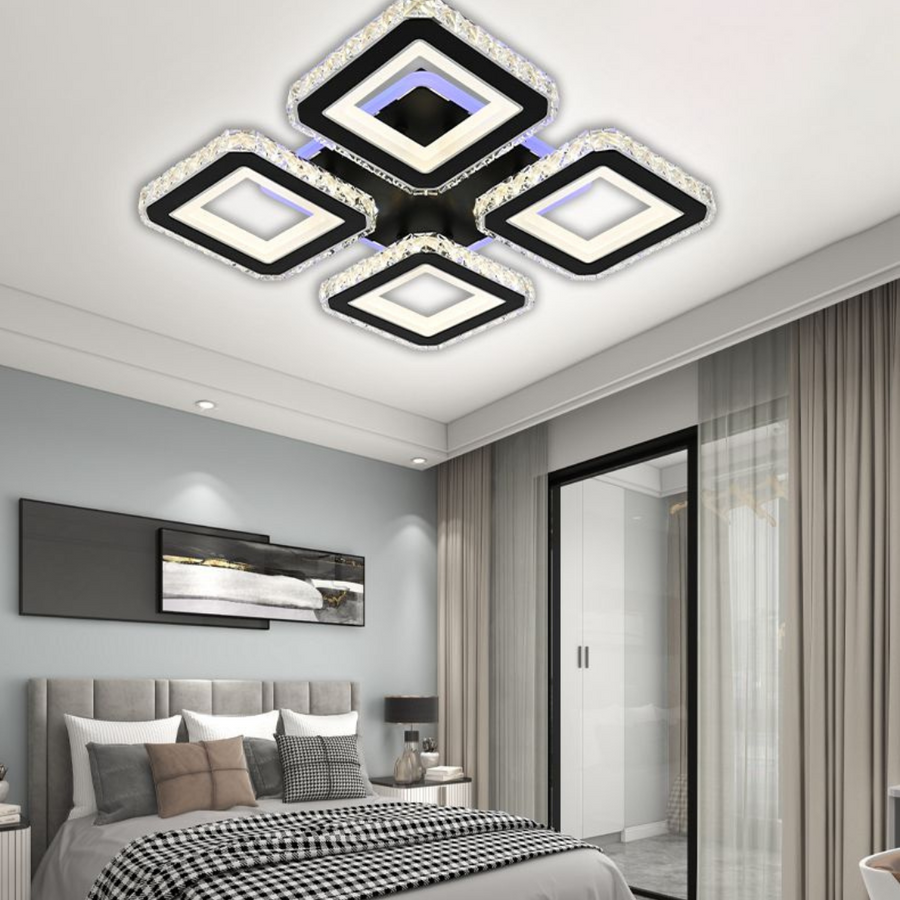 LED Chandelier with remote control and crystal LEILA RGB 69W, 4 Squares, Cold/Warm/Neutral light, Dimmable, Black LED Chandeliers with Remote Control Default Title Alessandro Design