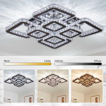 LED chandelier with remote control and crystal QUADRIA SUPREMO RGB 168W, 8 Squares, Cold/Warm/Neutral light, Dimmable, Shiny Chrome LED Chandeliers with Remote Control Default Title Alessandro Design