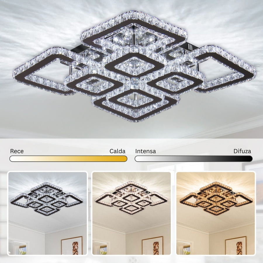 LED chandelier with remote control and crystal QUADRIA SUPREMO RGB 168W, 8 Squares, Cold/Warm/Neutral light, Dimmable, Shiny Chrome LED Chandeliers with Remote Control Default Title Alessandro Design