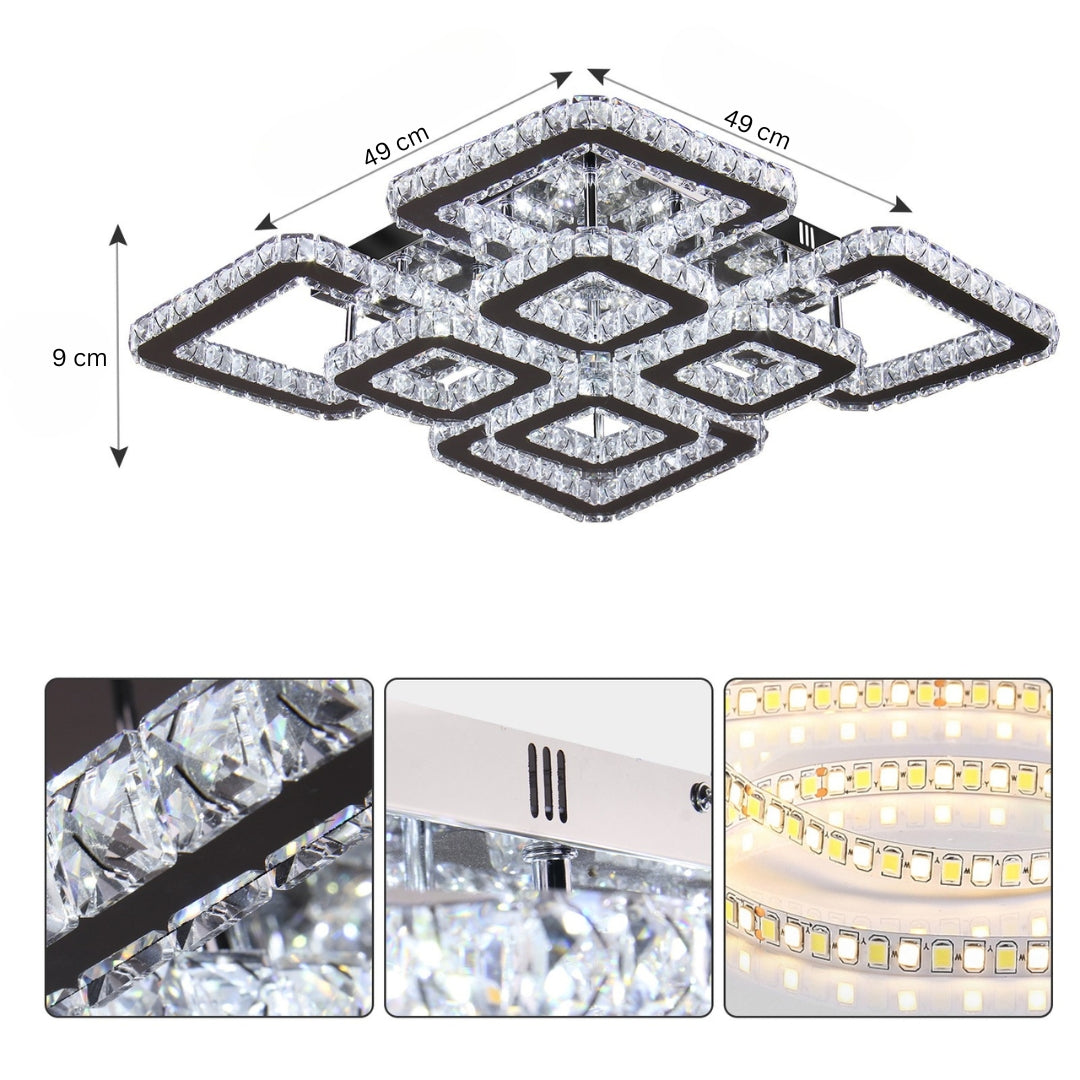 LED chandelier with remote control and crystal QUADRIA SUPREMO RGB 168W, 8 Squares, Cold/Warm/Neutral light, Dimmable, Shiny Chrome LED Chandeliers with Remote Control Default Title Alessandro Design