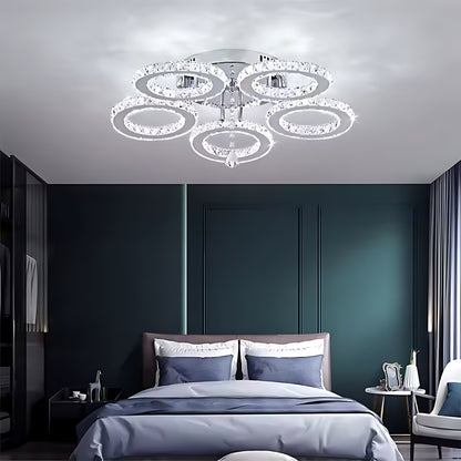 LED chandelier with remote control and crystal ALANUBIS 80W, 5 Circles, Cold/Warm/Neutral light, Dimmable, Shiny Chrome Crystal LED Chandeliers Default Title Alessandro Design