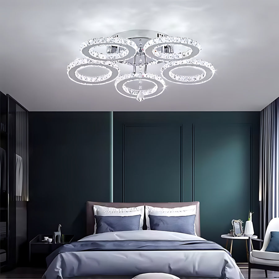 LED chandelier with remote control and crystal ALANUBIS 80W, 5 Circles, Cold/Warm/Neutral light, Dimmable, Shiny Chrome Crystal LED Chandeliers Default Title Alessandro Design