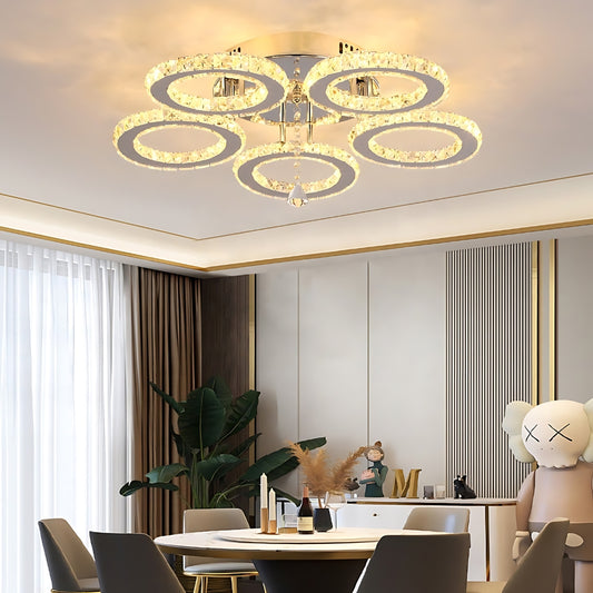 LED chandelier with remote control and crystal ALANUBIS 80W, 5 Circles, Cold/Warm/Neutral light, Dimmable, Shiny Chrome Crystal LED Chandeliers Default Title Alessandro Design