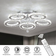 LED chandelier with remote control and crystal ALANUBIS 80W, 5 Circles, Cold/Warm/Neutral light, Dimmable, Shiny Chrome Crystal LED Chandeliers Default Title Alessandro Design