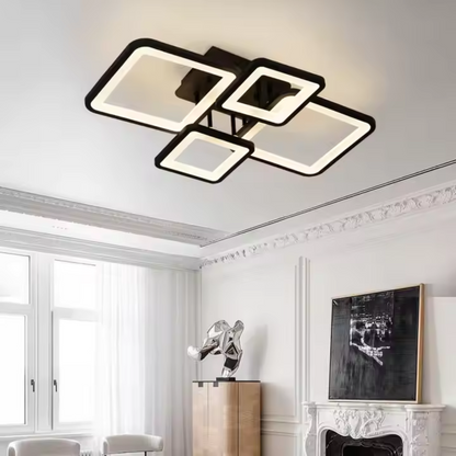 LED Chandelier with remote control MUGE 112W, 4 Squares, Cold/Warm/Neutral light, Dimmable, Black LED Chandeliers with Remote Control Default Title Alessandro Design